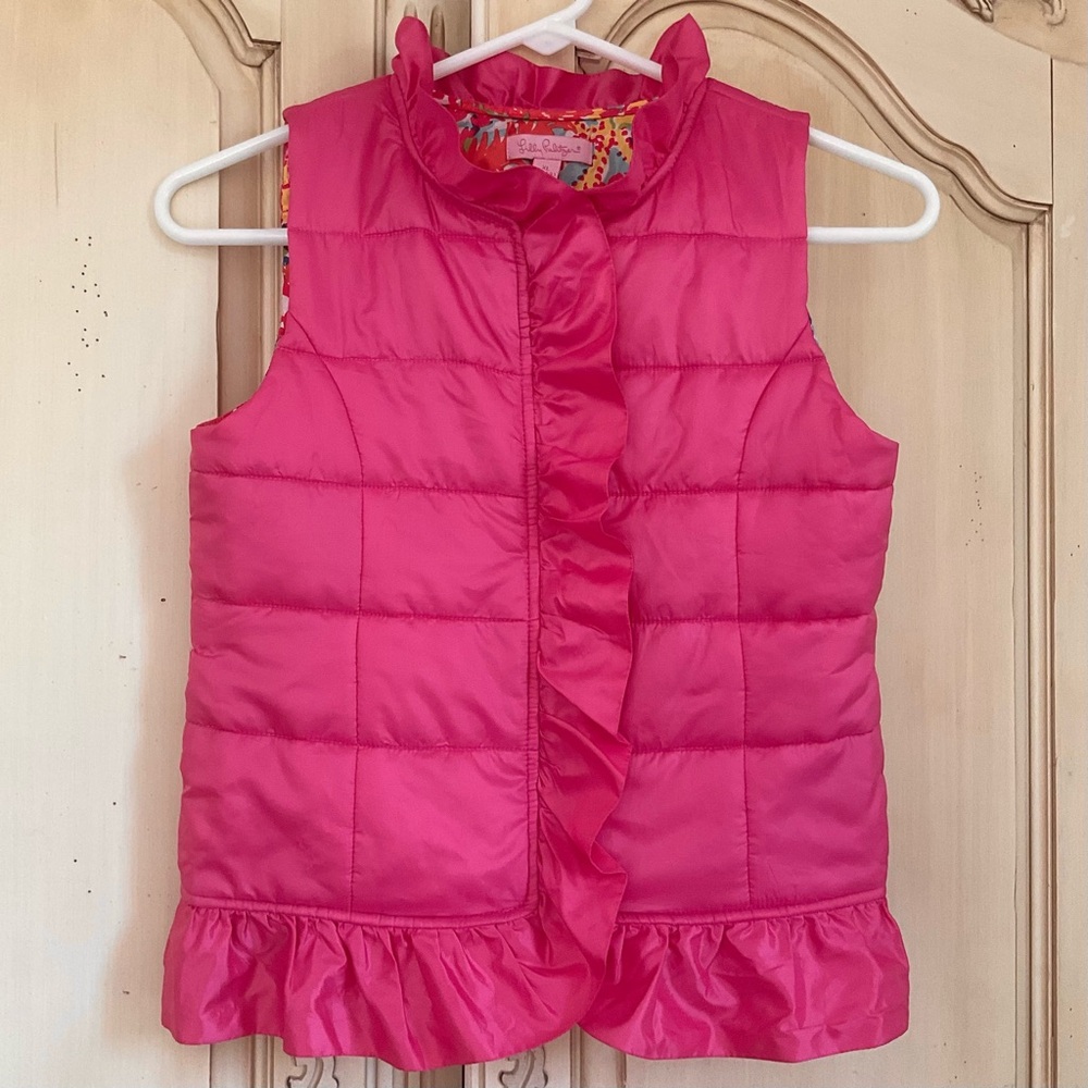 ❗️SOLD❗️Lilly Pulitzer Cypress Capri Pink Ruffle Vest Girl XL